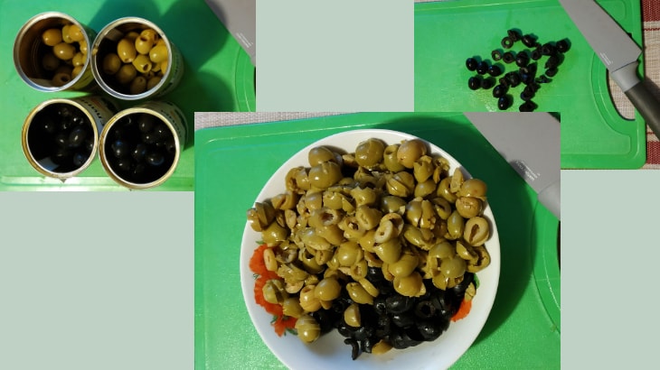 Солянка мясная с оливками и маслинами: оливки и маслины режем колечками или полуколечками